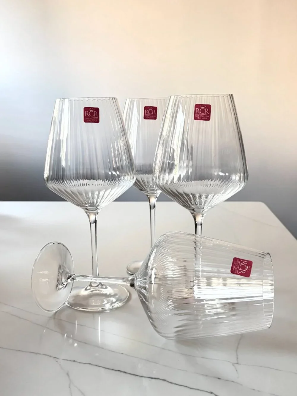 RCR Verres A Vin 18.53 oz Ribbed Wine Glasses Set of 4 Stemmed Made in Italy NEW